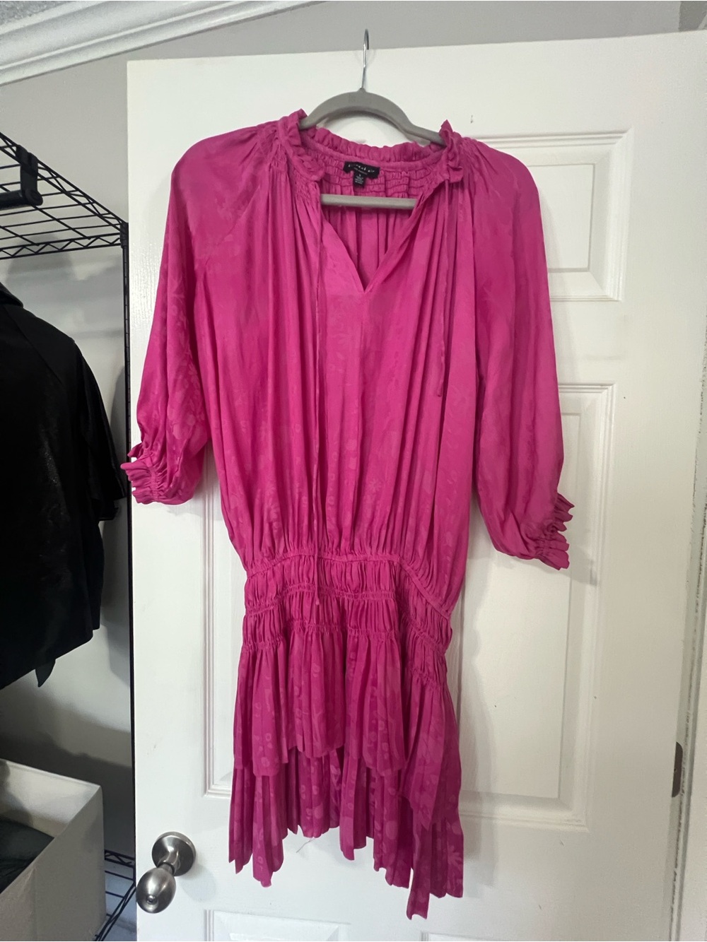 Current Air Fuchsia Tiered V-Neck Mini Dress